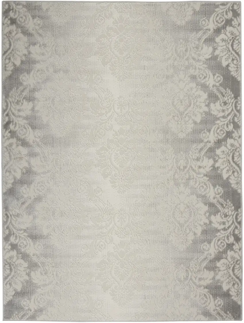 Gray and Ivory Damask Distressed Non Skid Area Rug Photo 4