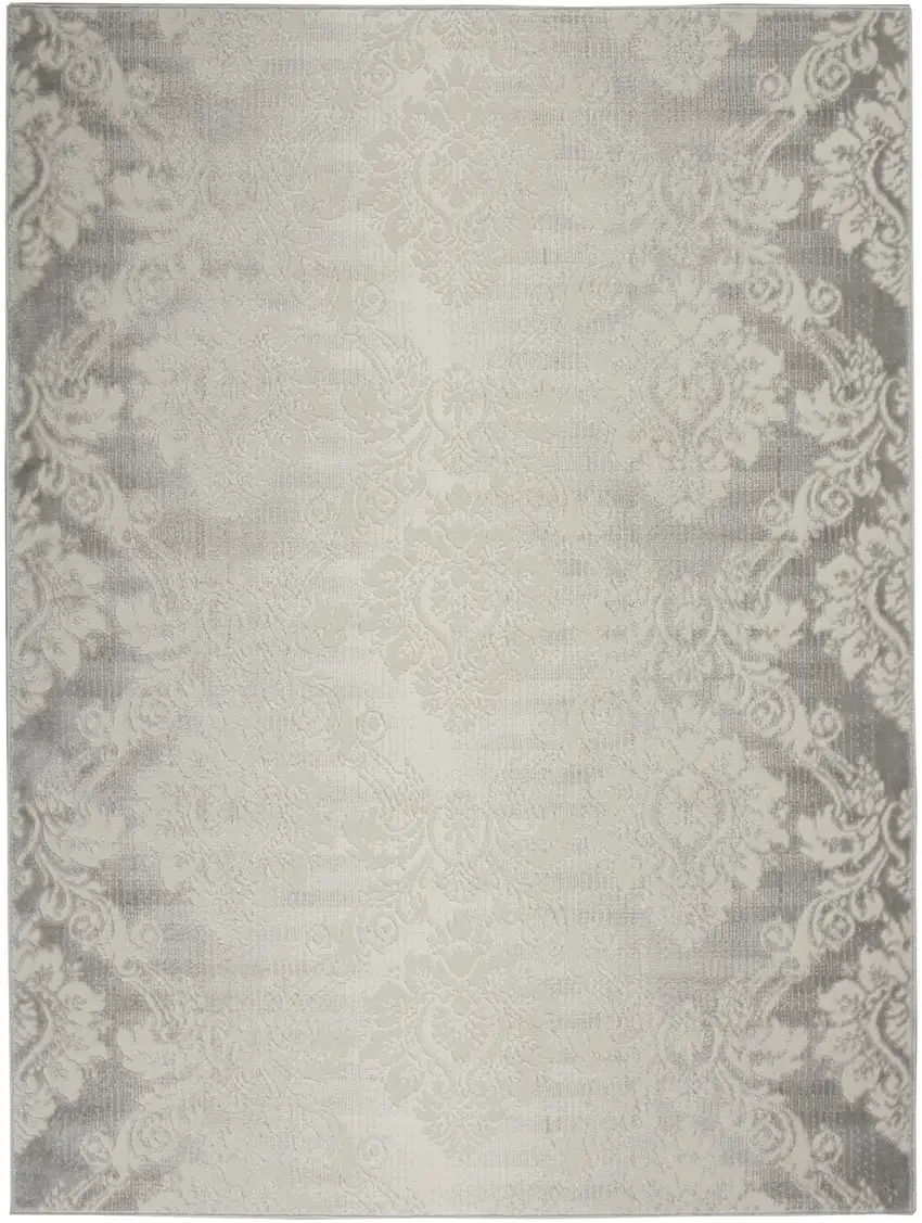 Gray and Ivory Damask Distressed Non Skid Area Rug Photo 2