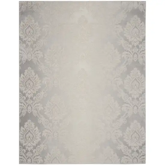 Gray and Ivory Damask Distressed Non Skid Area Rug Photo 1