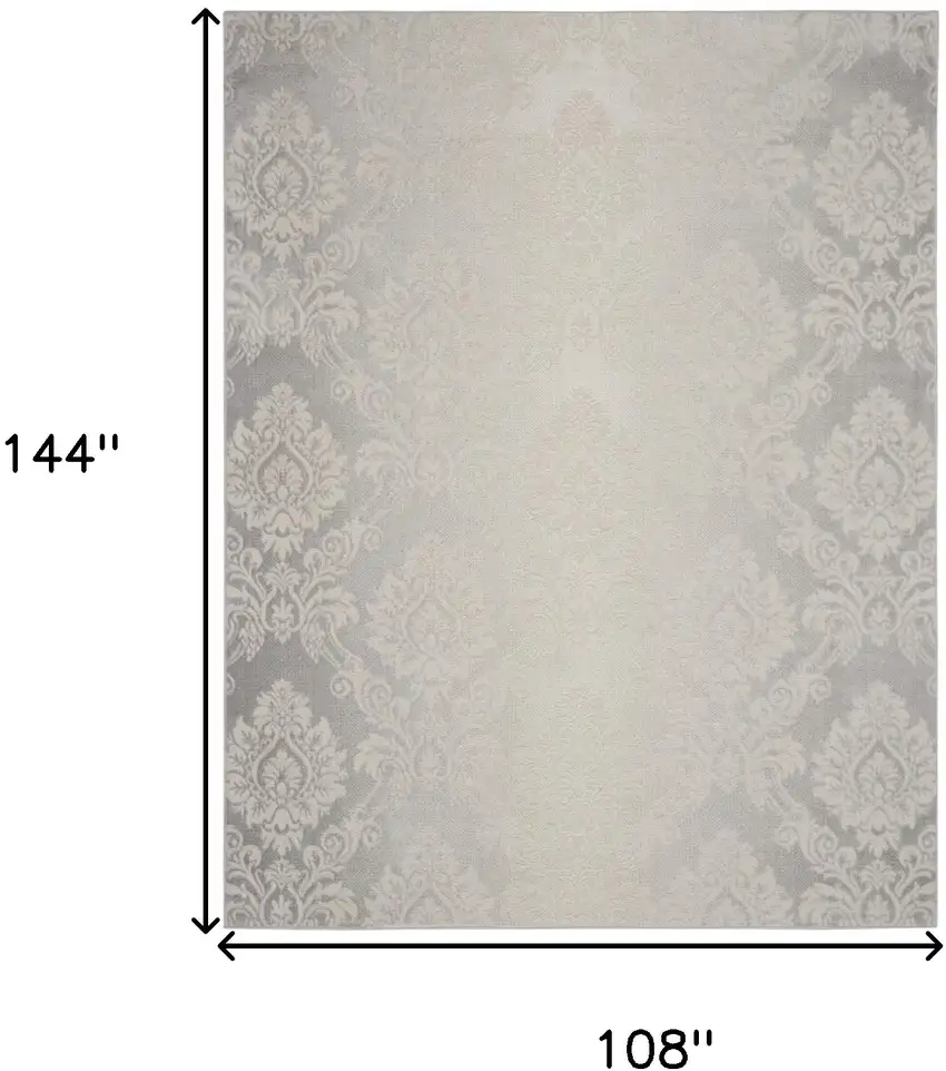Gray and Ivory Damask Distressed Non Skid Area Rug Photo 3