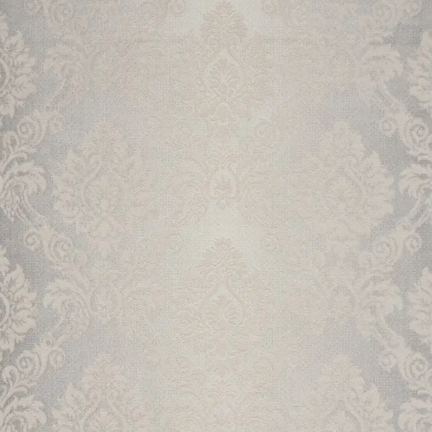 Gray and Ivory Damask Distressed Non Skid Area Rug Photo 4