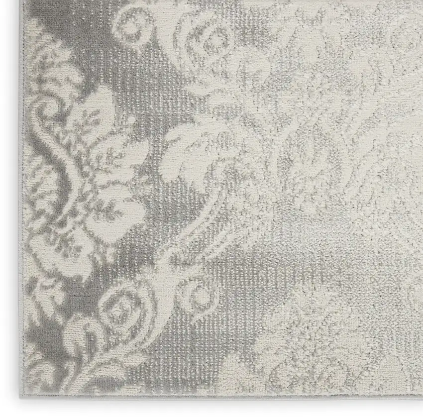Gray and Ivory Damask Distressed Non Skid Area Rug Photo 7