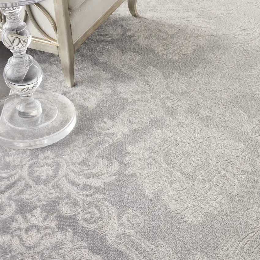 Gray and Ivory Damask Distressed Non Skid Area Rug Photo 4