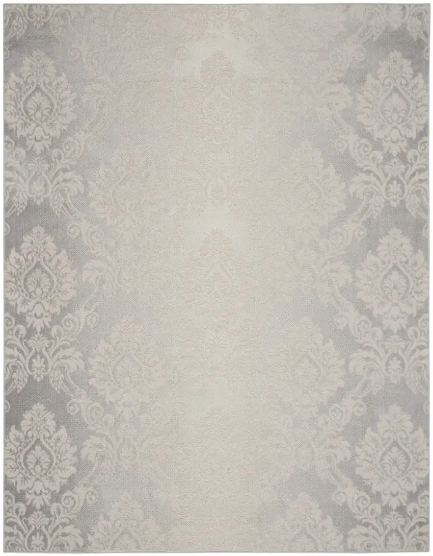 Gray and Ivory Damask Distressed Non Skid Area Rug Photo 2
