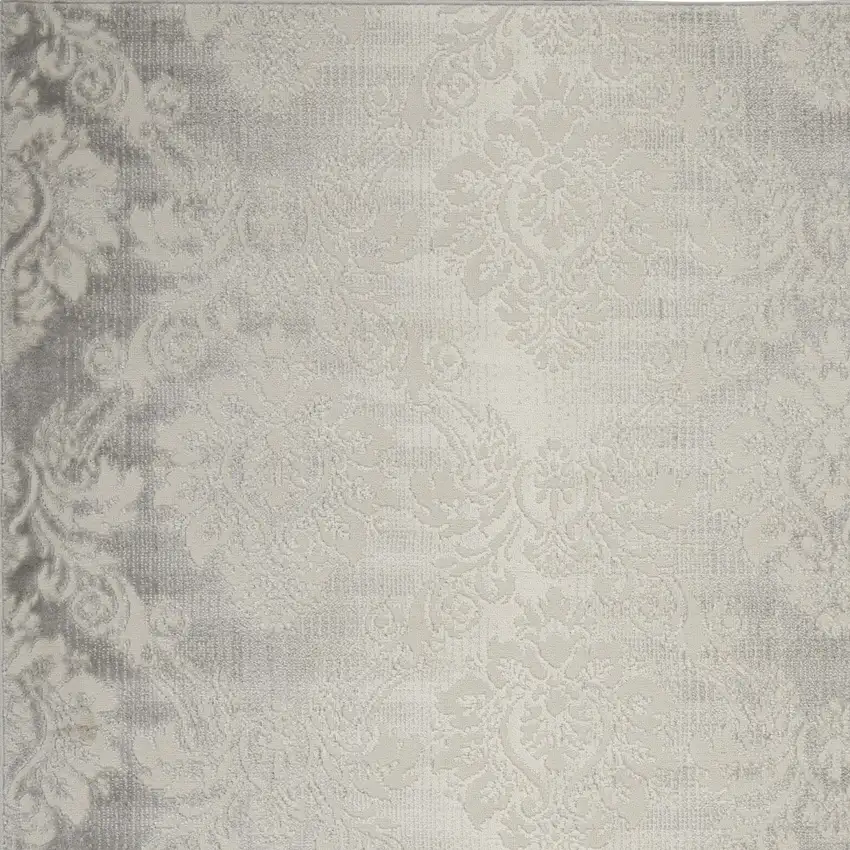Gray and Ivory Damask Distressed Non Skid Area Rug Photo 4