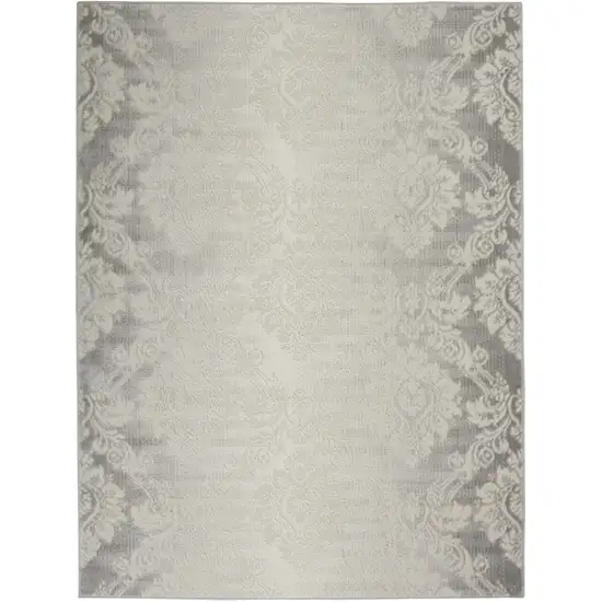 Gray and Ivory Damask Distressed Non Skid Area Rug Photo 4