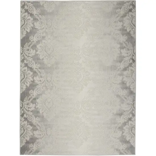 Gray and Ivory Damask Distressed Non Skid Area Rug Photo 1