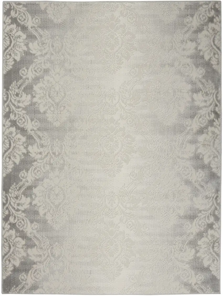 Gray and Ivory Damask Distressed Non Skid Area Rug Photo 1