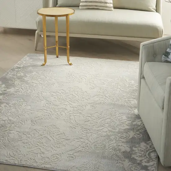 Gray and Ivory Damask Distressed Non Skid Area Rug Photo 5