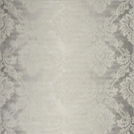 Gray and Ivory Damask Distressed Non Skid Area Rug Photo 3