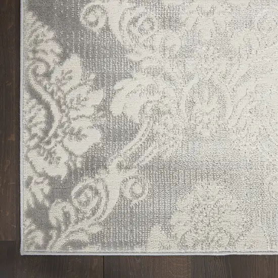 Gray and Ivory Damask Distressed Non Skid Area Rug Photo 7
