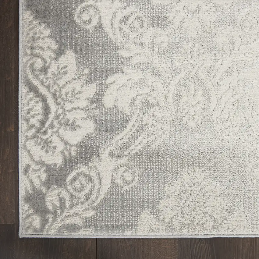Gray and Ivory Damask Distressed Non Skid Area Rug Photo 7