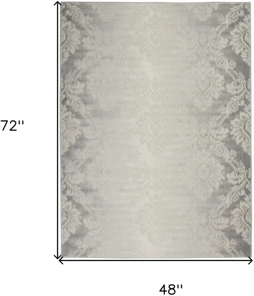 Gray and Ivory Damask Distressed Non Skid Area Rug Photo 3