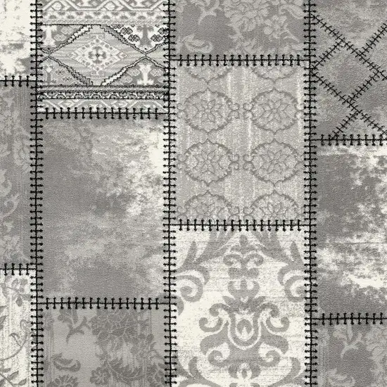 Gray and Ivory Damask Power Loom Area Rug Photo 4