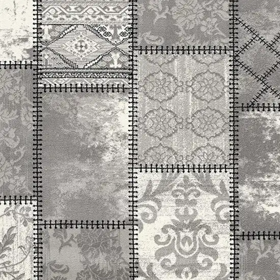 Gray and Ivory Damask Power Loom Area Rug Photo 6