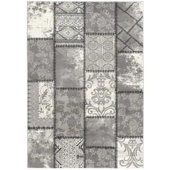Gray and Ivory Damask Power Loom Area Rug Photo 2