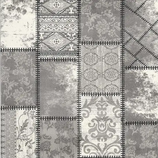 Gray and Ivory Damask Power Loom Area Rug Photo 4