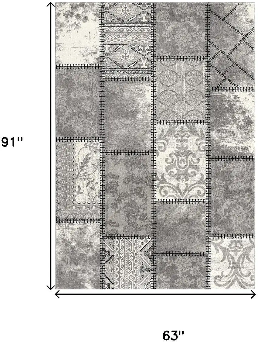 Gray and Ivory Damask Power Loom Area Rug Photo 3