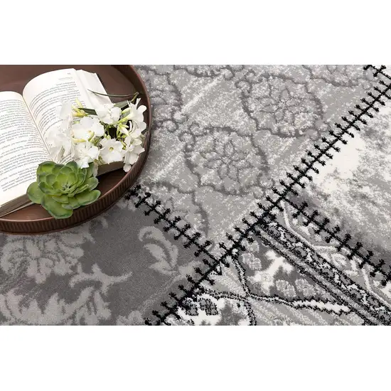 Gray and Ivory Damask Power Loom Area Rug Photo 7