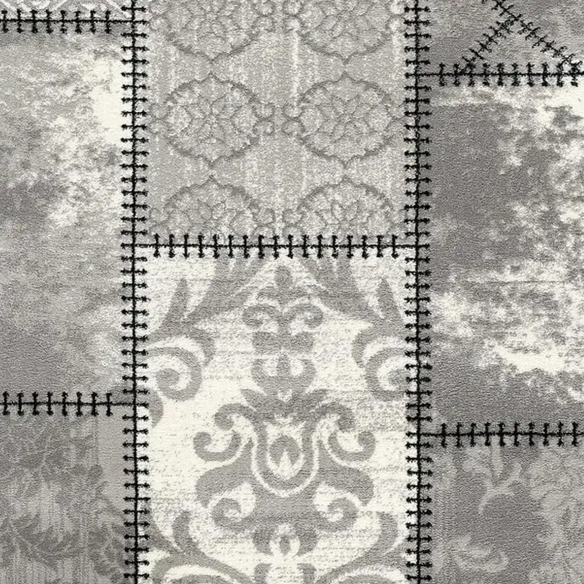Gray and Ivory Damask Power Loom Area Rug Photo 5