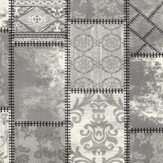 Gray and Ivory Damask Power Loom Area Rug Photo 4