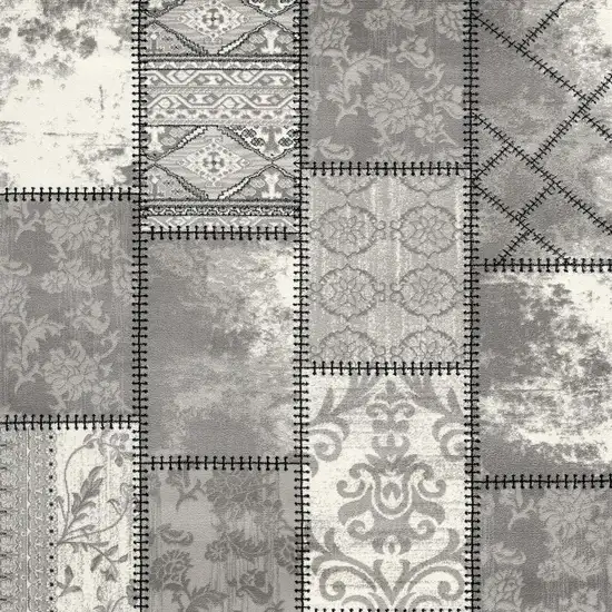 Gray and Ivory Damask Power Loom Area Rug Photo 6