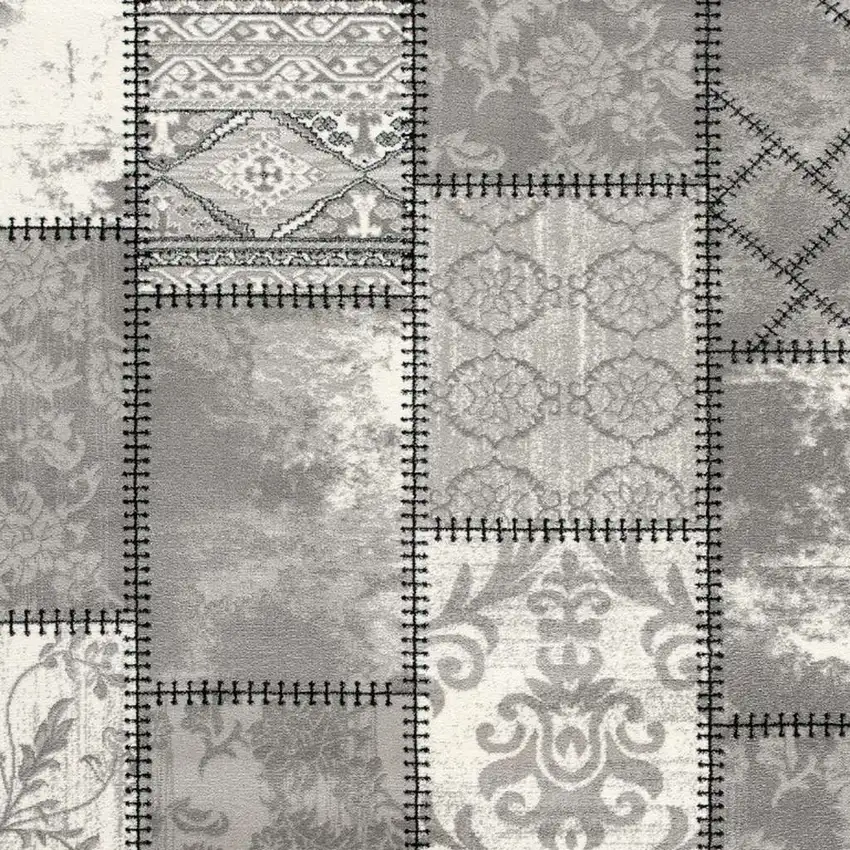 Gray and Ivory Damask Power Loom Area Rug Photo 5