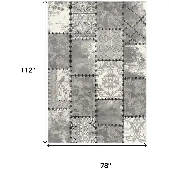 Gray and Ivory Damask Power Loom Area Rug Photo 3