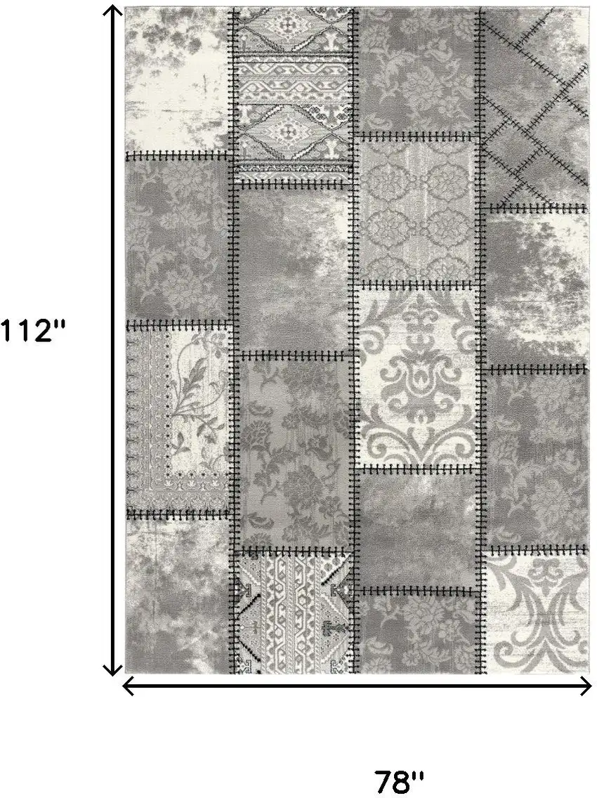 Gray and Ivory Damask Power Loom Area Rug Photo 3