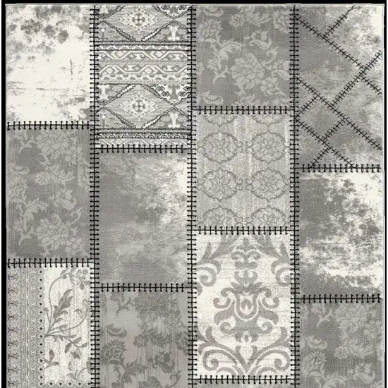 Gray and Ivory Damask Power Loom Area Rug Photo 4