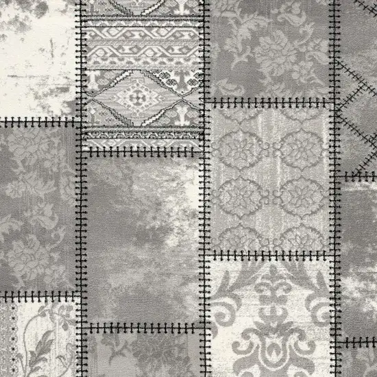 Gray and Ivory Damask Power Loom Area Rug Photo 7