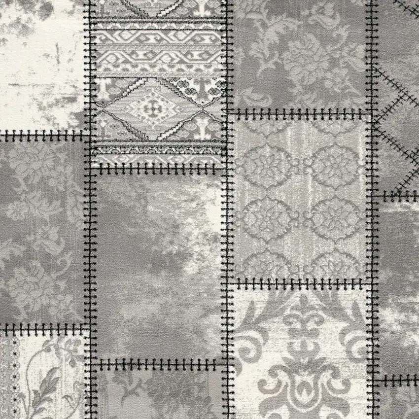 Gray and Ivory Damask Power Loom Area Rug Photo 7