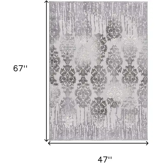 Gray and Ivory Damask Power Loom Area Rug Photo 8
