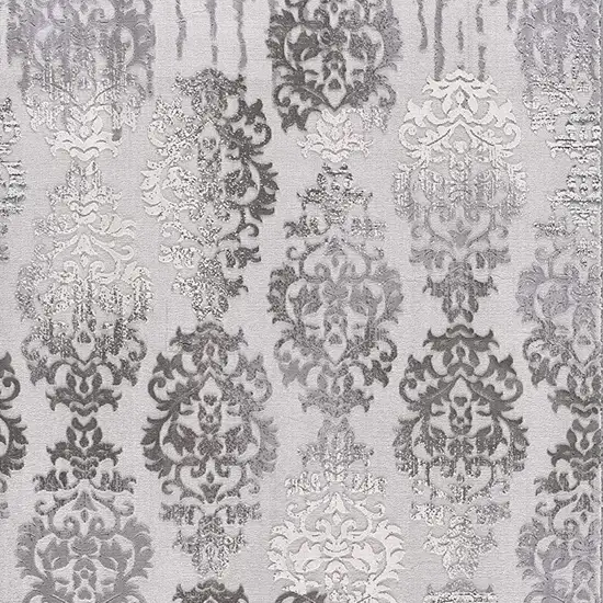 Gray and Ivory Damask Power Loom Area Rug Photo 3
