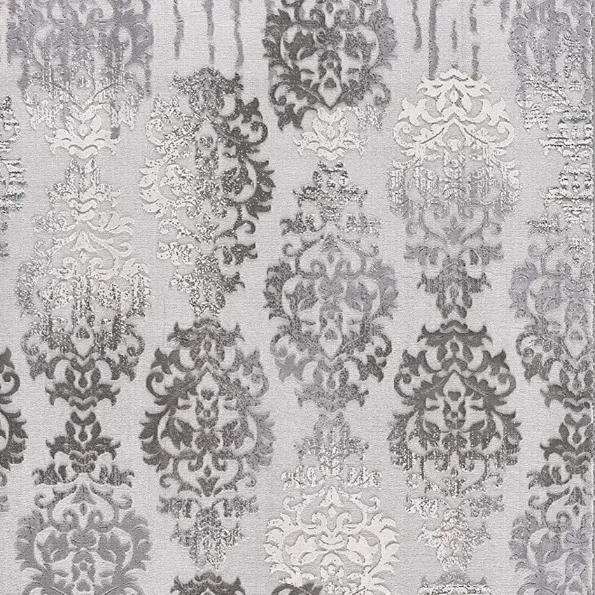 Gray and Ivory Damask Power Loom Area Rug Photo 3