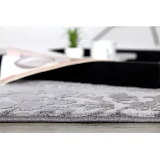 Gray and Ivory Damask Power Loom Area Rug Photo 7