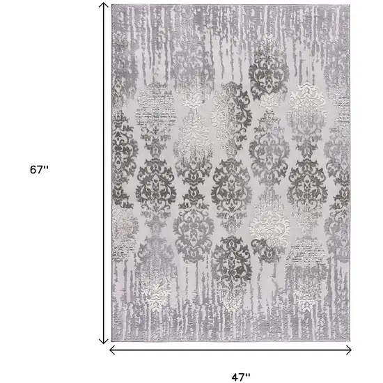 Gray and Ivory Damask Power Loom Area Rug Photo 2