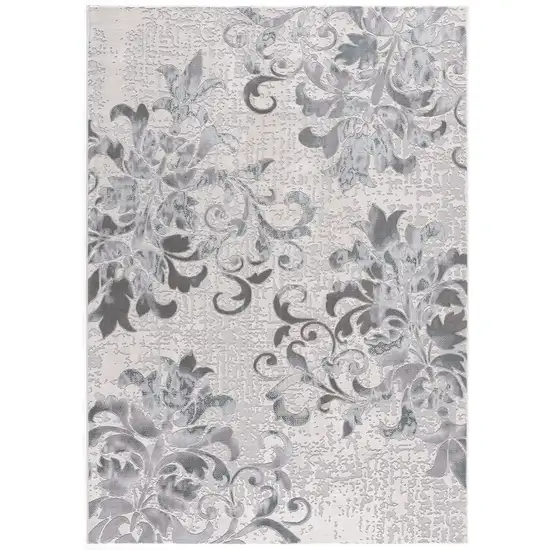 Gray and Ivory Damask Power Loom Area Rug Photo 2
