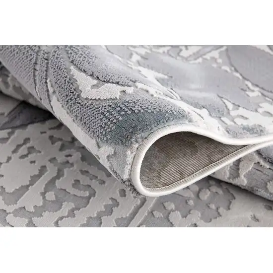 Gray and Ivory Damask Power Loom Area Rug Photo 6