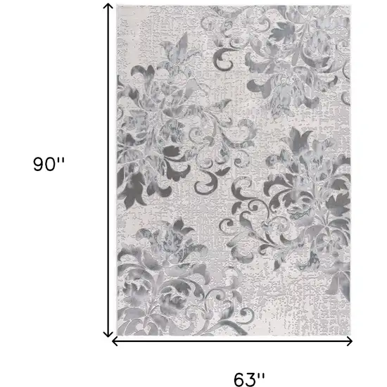 Gray and Ivory Damask Power Loom Area Rug Photo 8