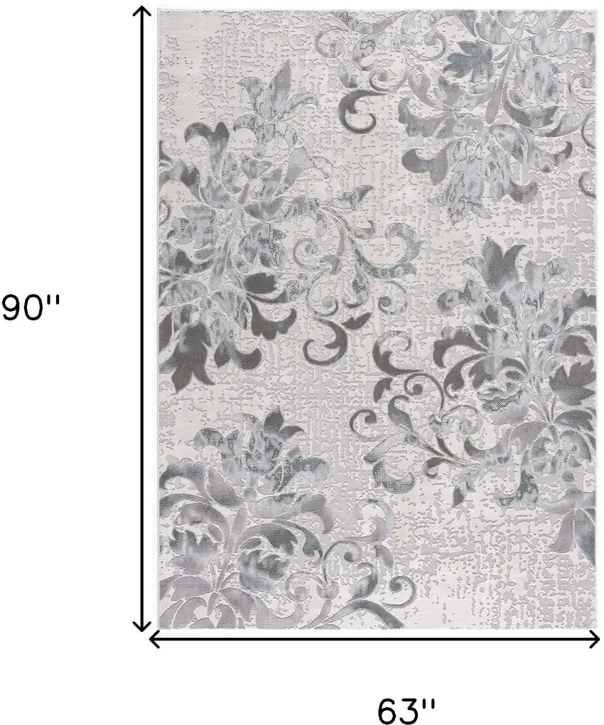 Gray and Ivory Damask Power Loom Area Rug Photo 8
