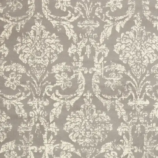 Gray and Ivory Damask Power Loom Distressed Area Rug Photo 3