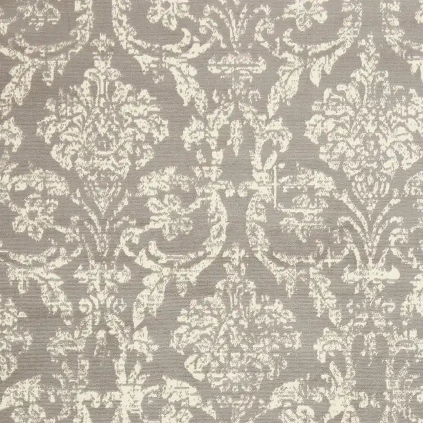 Gray and Ivory Damask Power Loom Distressed Area Rug Photo 3