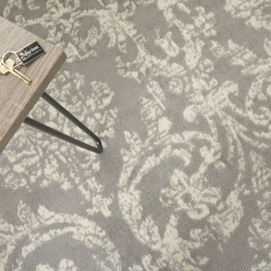 Gray and Ivory Damask Power Loom Distressed Area Rug Photo 8