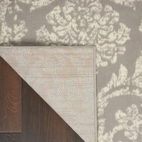 Gray and Ivory Damask Power Loom Distressed Area Rug Photo 9
