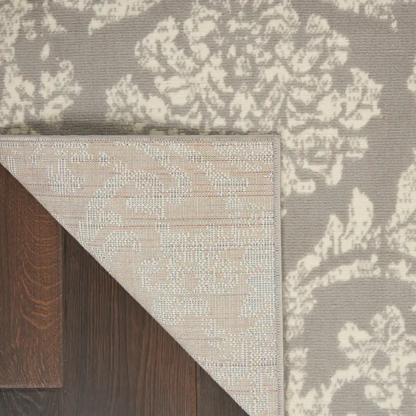 Gray and Ivory Damask Power Loom Distressed Area Rug Photo 9