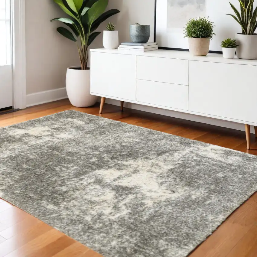 Gray And Ivory Distressed Abstract Area Rug Photo 1