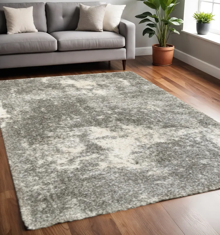 Gray and Ivory Distressed Abstract Area Rug Photo 1