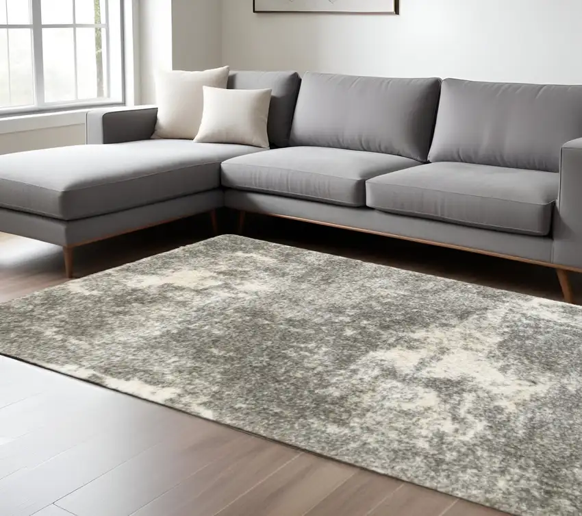 Gray And Ivory Distressed Abstract Area Rug Photo 1