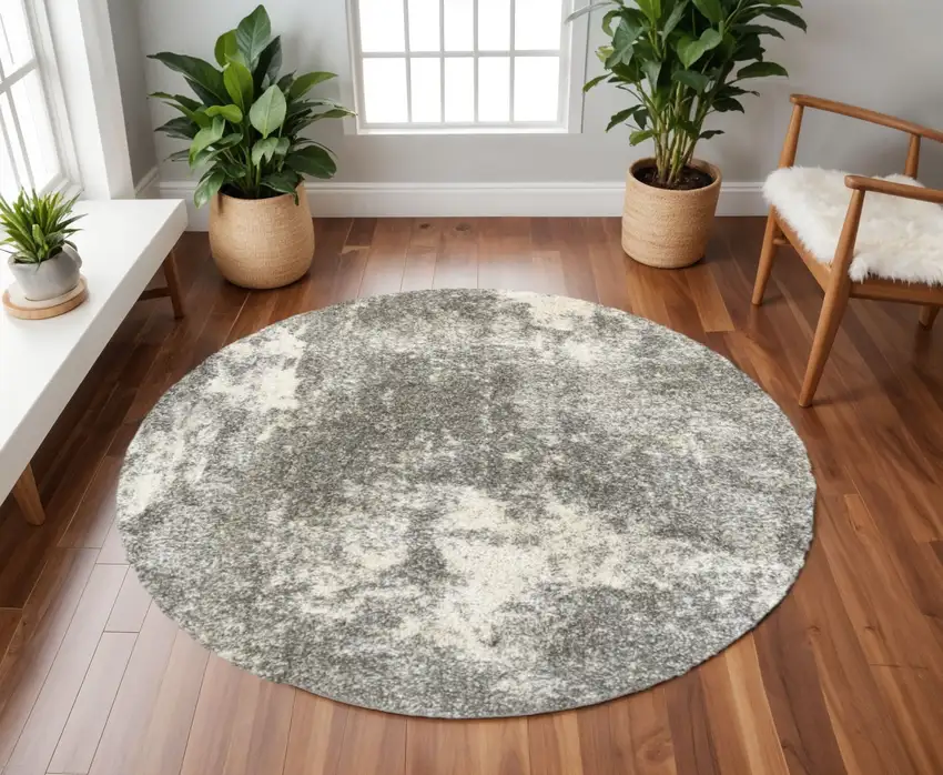 Gray And Ivory Distressed Abstract Area Rug Photo 1